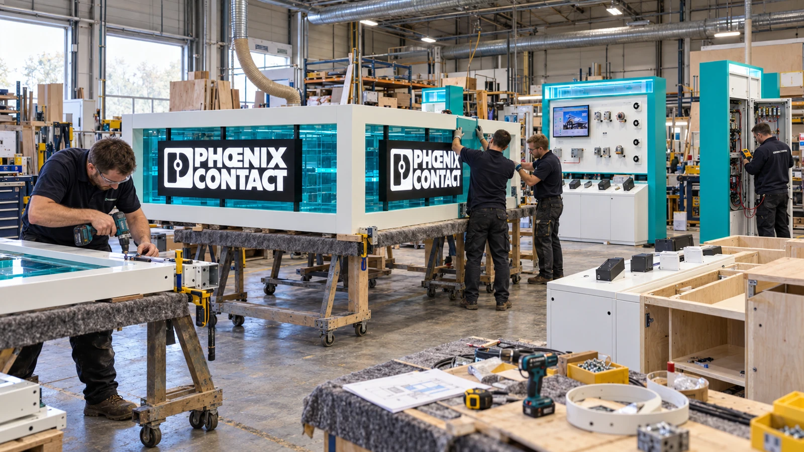 Supplied workshop visualisation of Phoenix Contact booth elements